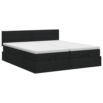 Ottoman Bett mit Matratze mit Kopfteil 2 stk. Schwarz Stoff