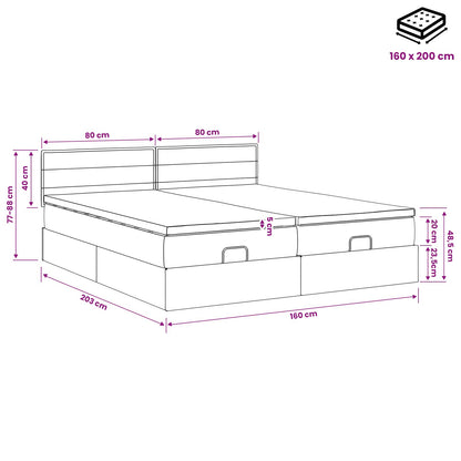 Ottoman Bett mit Matratze mit Kopfteil 2 stk. Schwarz Stoff