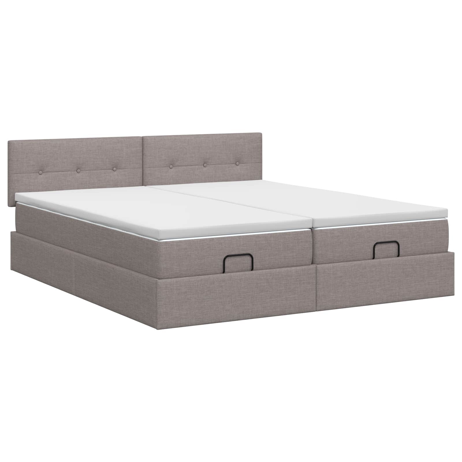 Ottoman Bett mit Matratze mit Kopfteil 2 Stk. Taupe Stoff