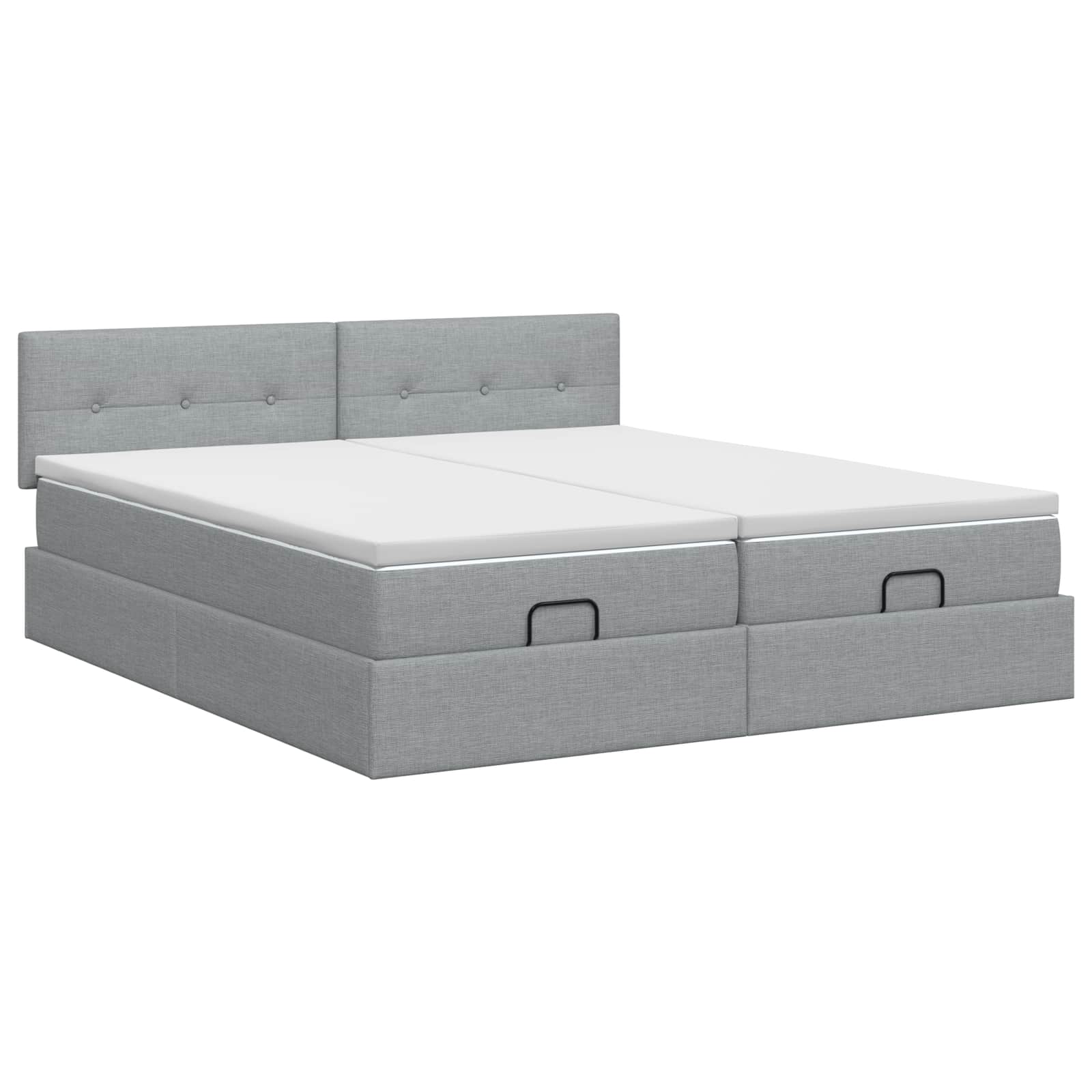 Ottoman Bett mit Matratze mit Kopfteil 2 Stk. Hellgrau Stoff