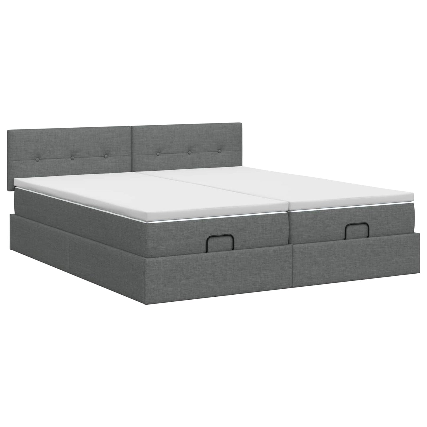 Ottoman Bett mit Matratze mit Kopfteil 2 Stk. Dunkelgrau Stoff