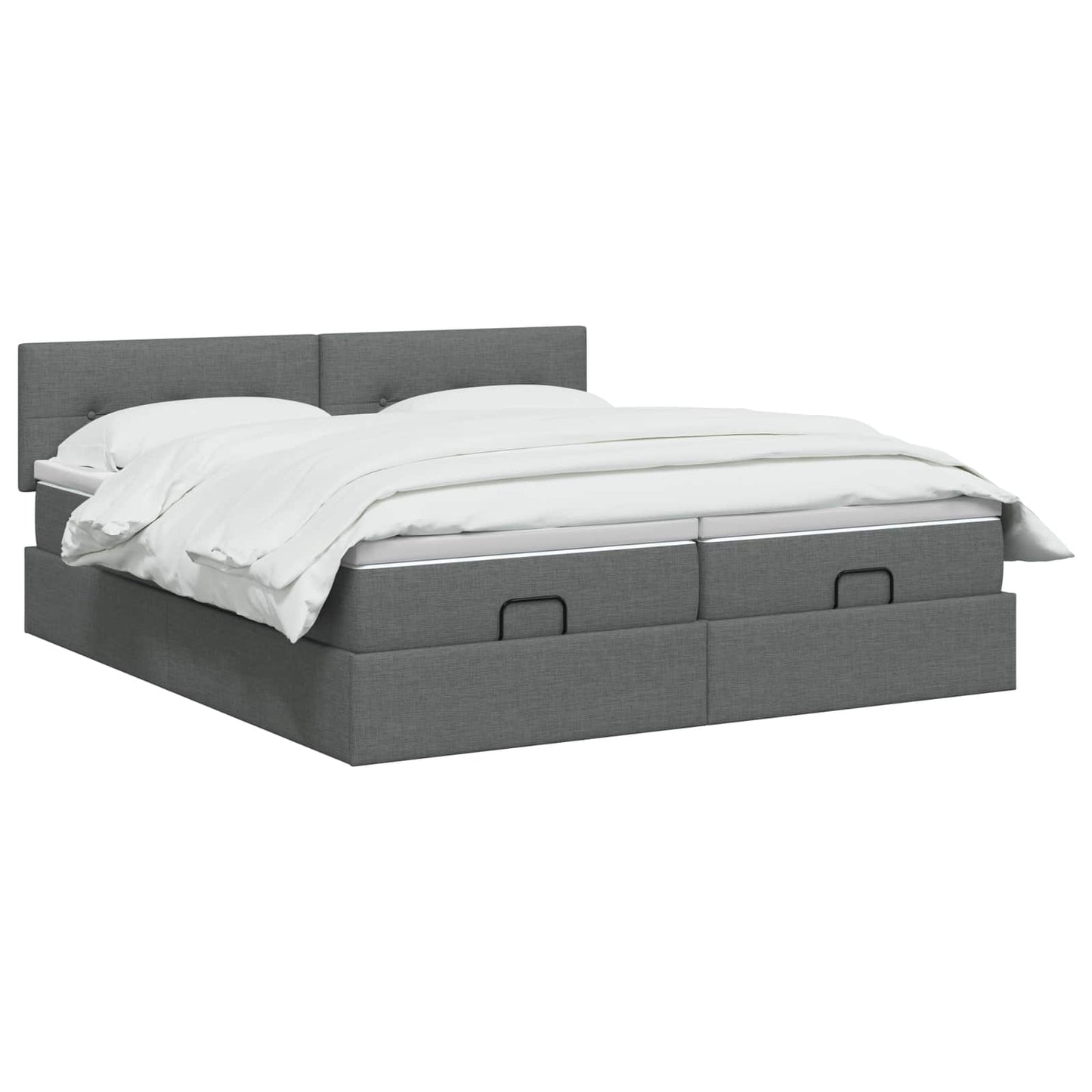 Ottoman Bett mit Matratze mit Kopfteil 2 Stk. Dunkelgrau Stoff