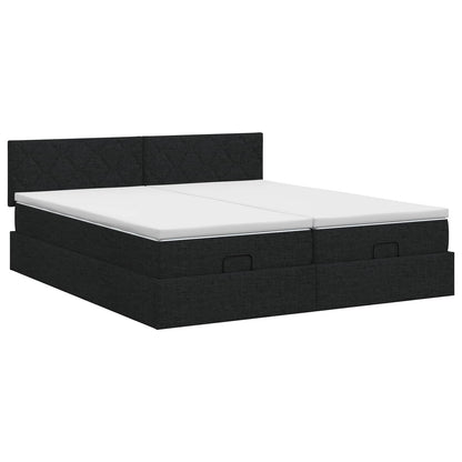 Ottoman Bett mit Matratze mit Kopfteil 2 Stk. Schwarz Stoff