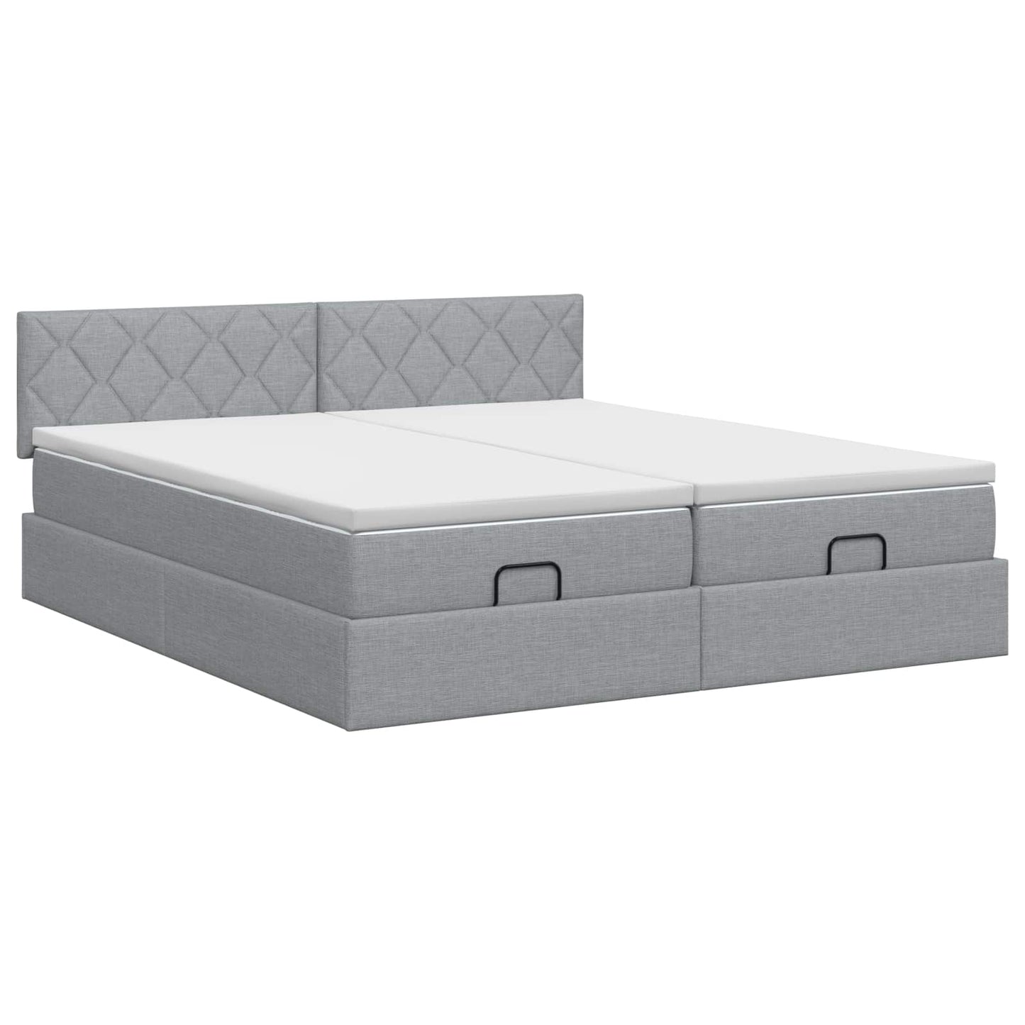 Ottoman Bett mit Matratze mit Kopfteil 2 Stk. Hellgrau Stoff