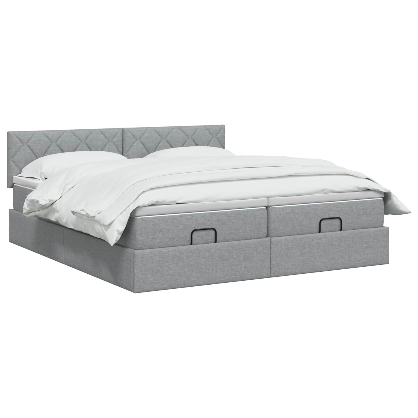 Ottoman Bett mit Matratze mit Kopfteil 2 Stk. Hellgrau Stoff