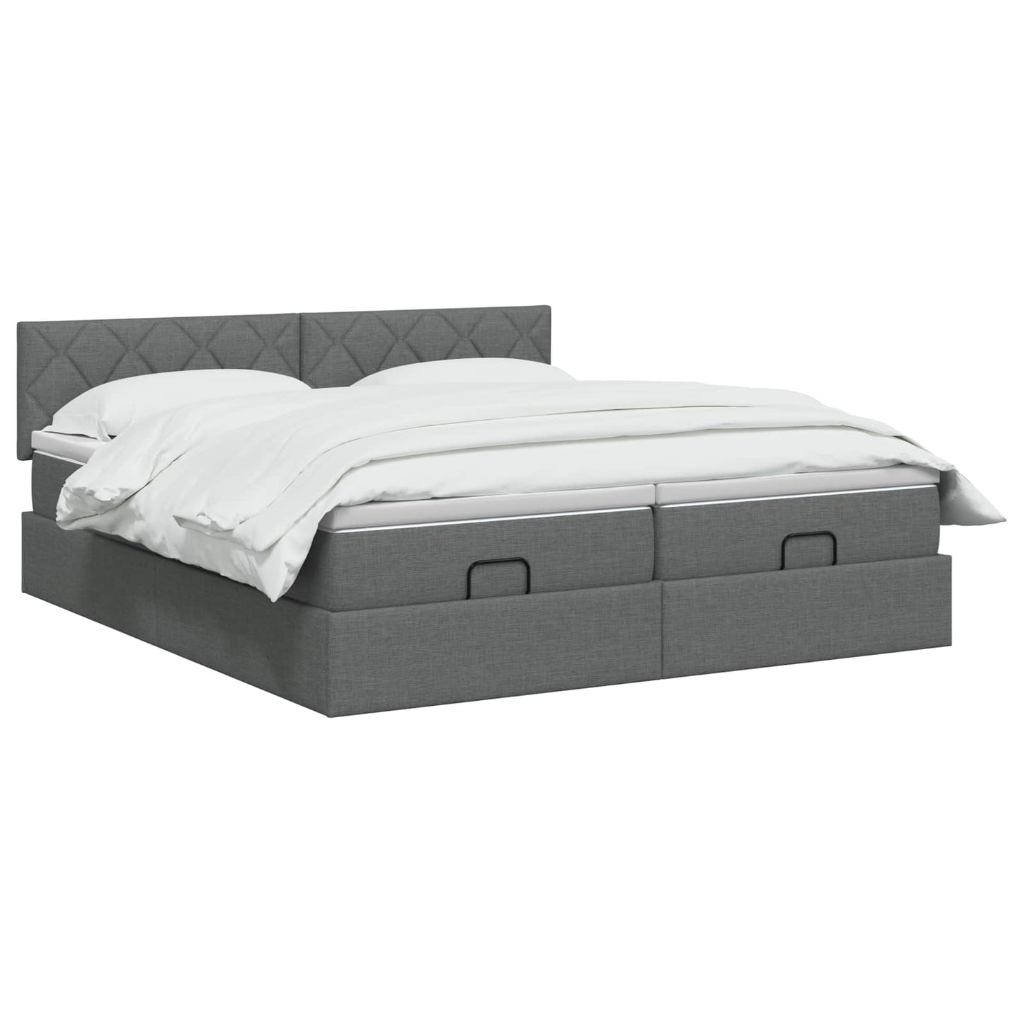 Ottoman Bett mit Matratze mit Kopfteil 2 Stk. Dunkelgrau Stoff