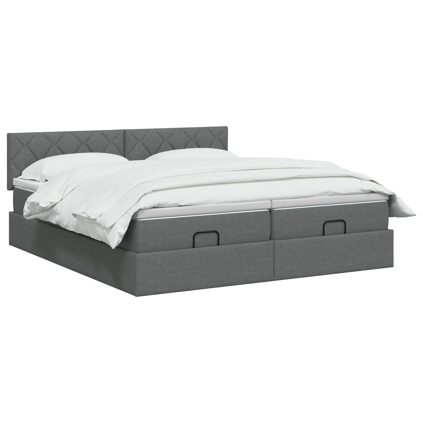 Ottoman Bett mit Matratze mit Kopfteil 2 Stk. Dunkelgrau Stoff
