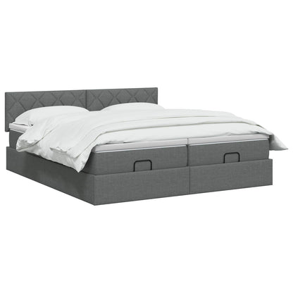 Ottoman Bett mit Matratze mit Kopfteil 2 Stk. Dunkelgrau Stoff