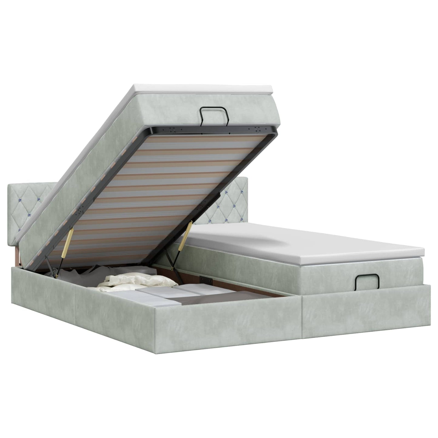Ottoman Bett mit Matratze mit Kopfteil 2 pcs Hellgrau Samt