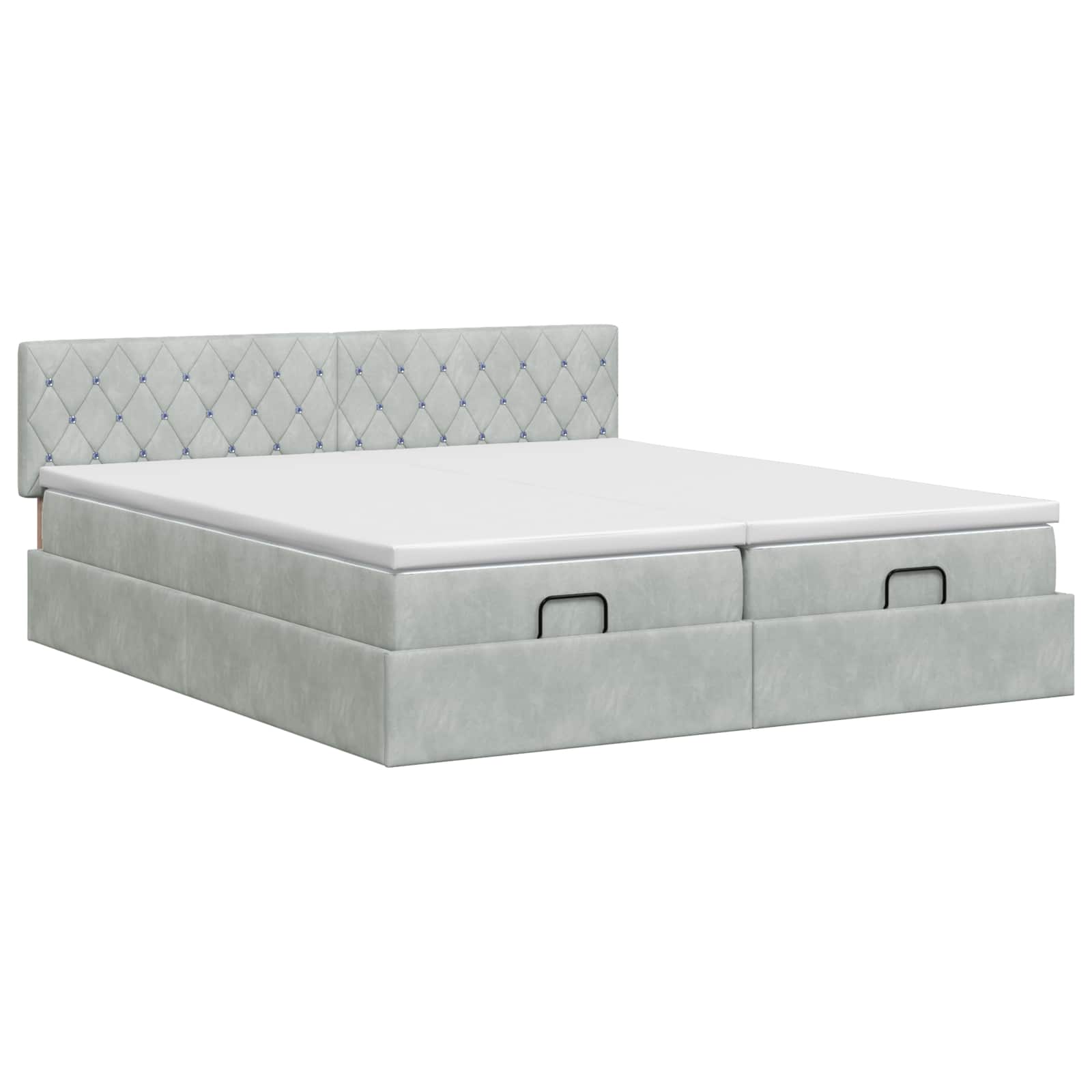 Ottoman Bett mit Matratze mit Kopfteil 2 pcs Hellgrau Samt