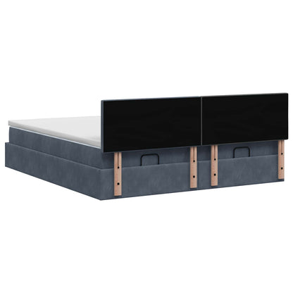Ottoman Bett mit Matratze mit Kopfteil 2 pcs Dunkelgrau Samt