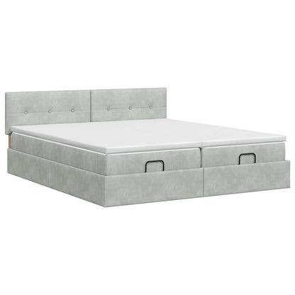 Ottoman Bett mit Matratze mit Kopfteil 2 Stk. Hellgrau Samt