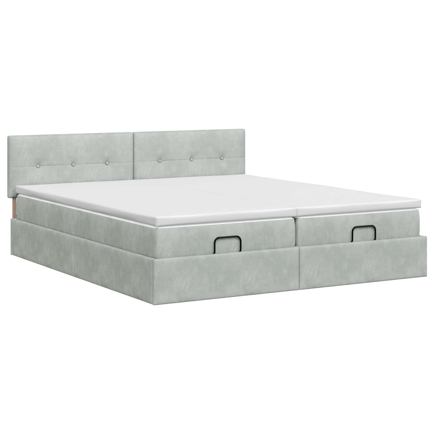 Ottoman Bett mit Matratze mit Kopfteil 2 Stk. Hellgrau Samt