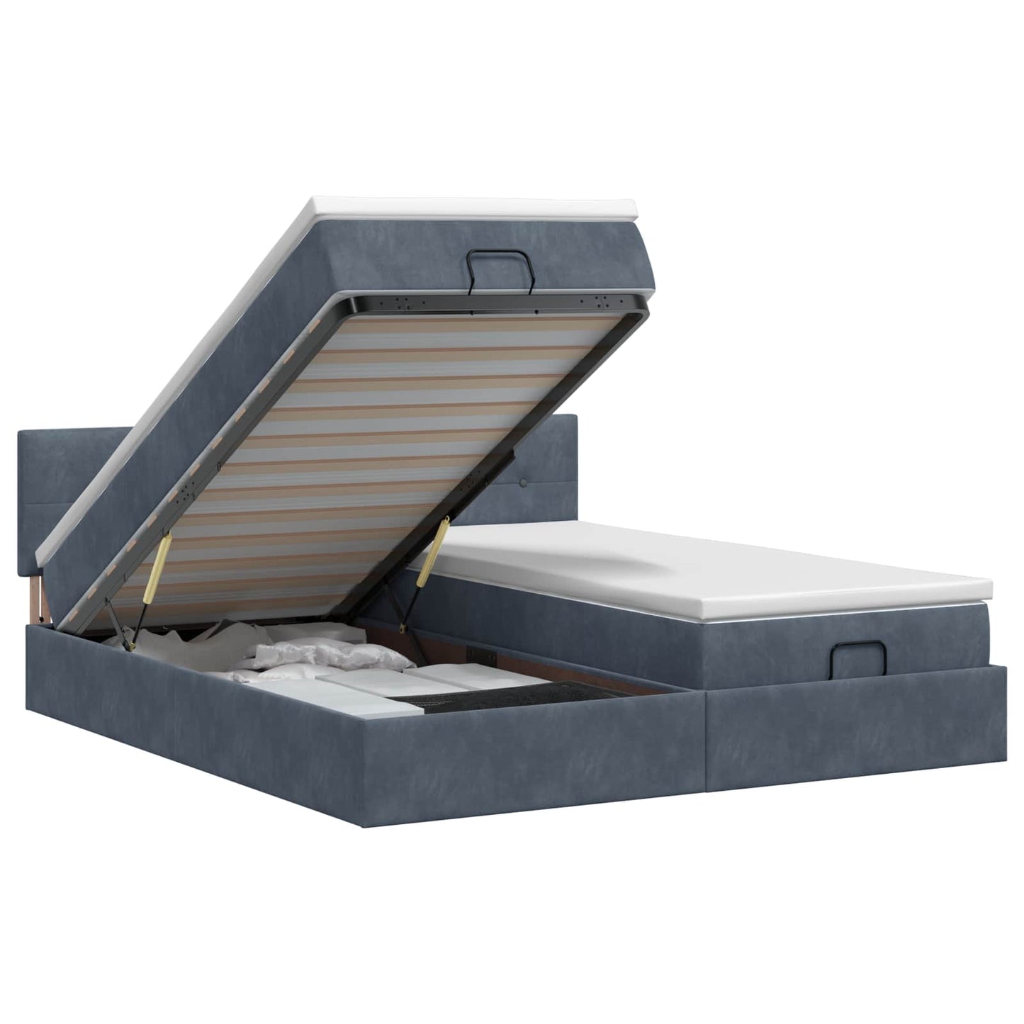 Ottoman Bett mit Matratze mit Kopfteil 2 Stk. Dunkelgrau Samt