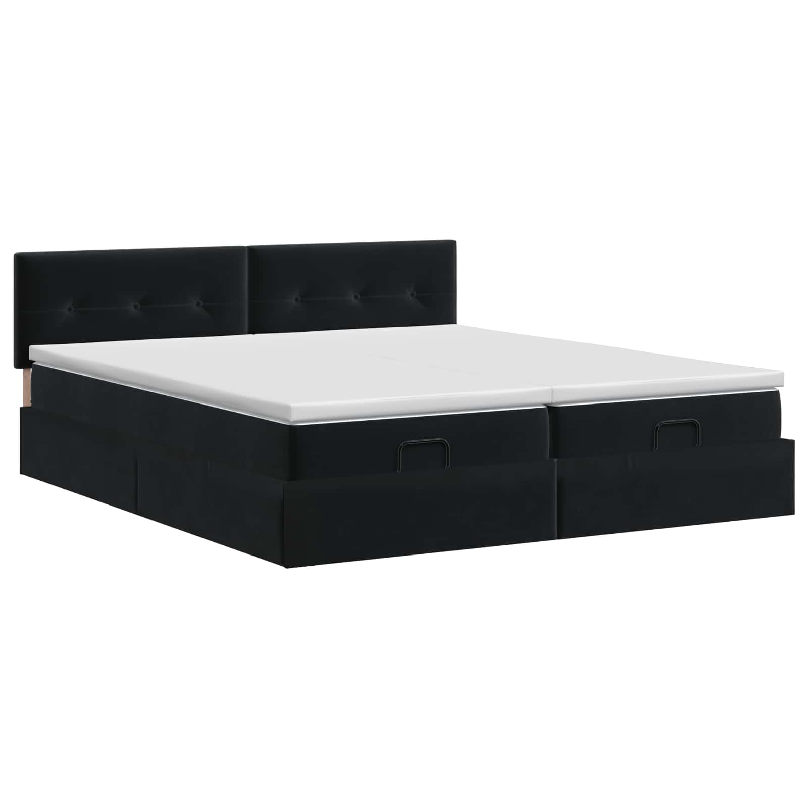 Ottoman Bett mit Matratze mit Kopfteil 2 Stk. Schwarz Samt
