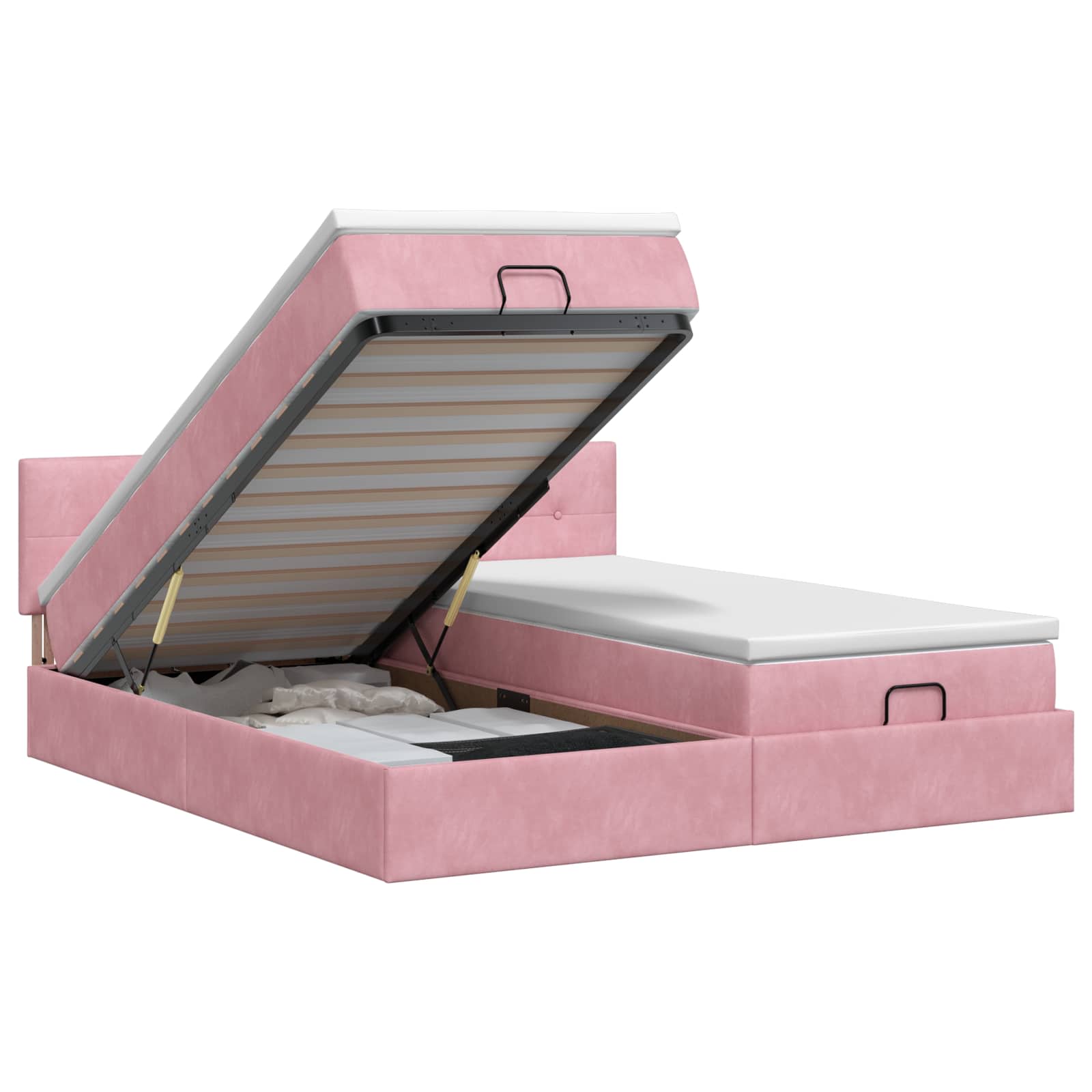 Ottoman Bett mit Matratze mit Kopfteil 2 Stk. Rosa Samt