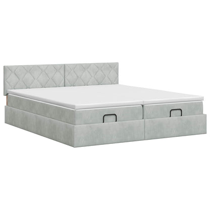 Ottoman Bett mit Matratze mit Kopfteil 2 Stk. Hellgrau Samt
