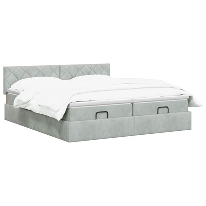 Ottoman Bett mit Matratze mit Kopfteil 2 Stk. Hellgrau Samt