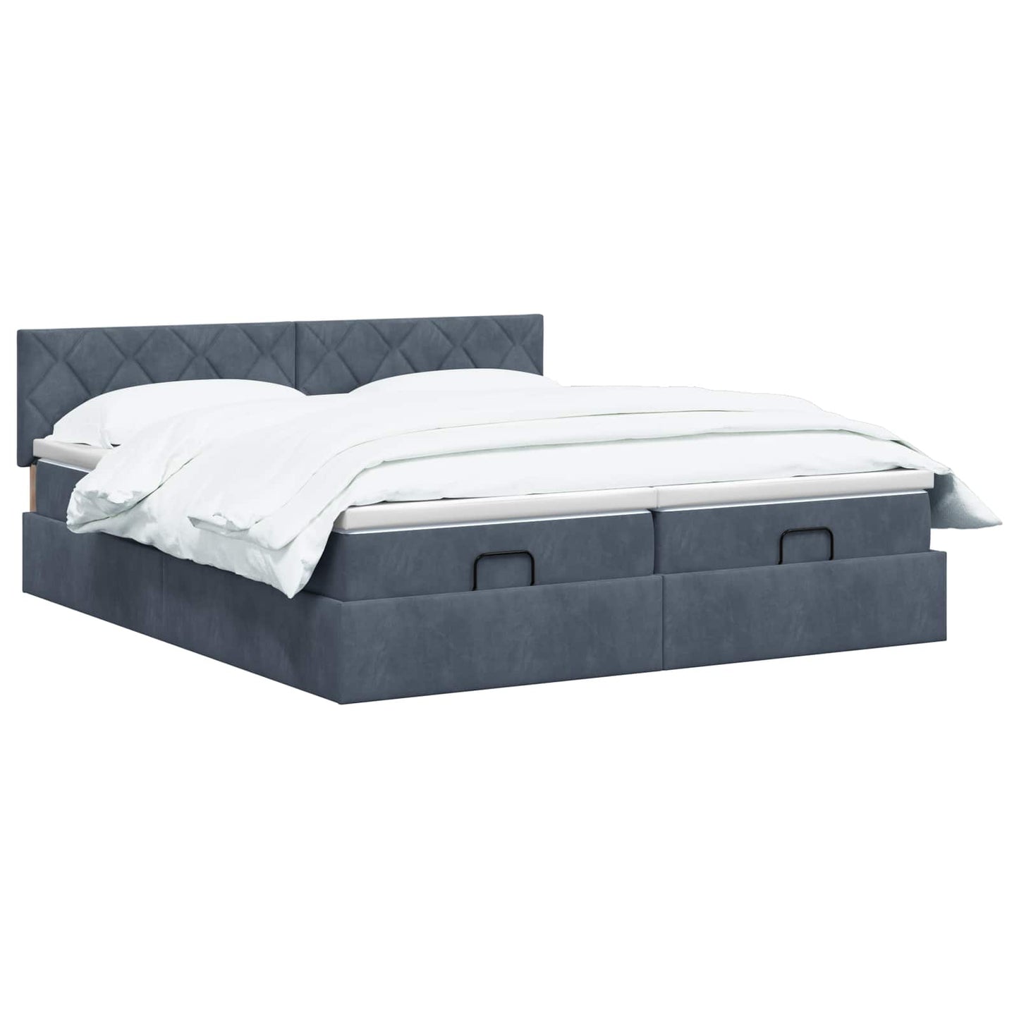 Ottoman Bett mit Matratze mit Kopfteil 2 Stk. Dunkelgrau Samt
