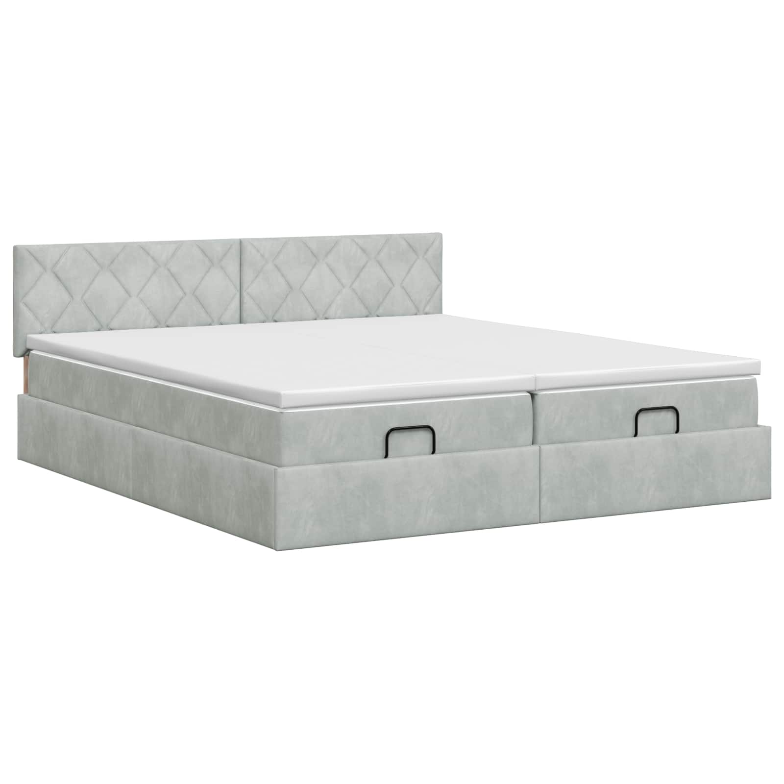 Ottoman Bett mit Matratze mit Kopfteil 2 Stk. Hellgrau Samt
