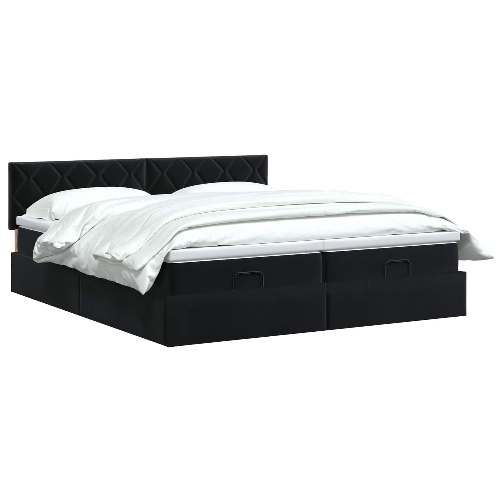 Ottoman Bett mit Matratze mit Kopfteil 2 Stk. Schwarz Samt