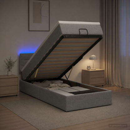 Ottoman-Bett mit Matratze und LED Hellgrau 100 x 200 cm Stoff