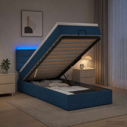 Ottoman-Bett mit Matratze und LED Blau 90 x 200 cm Stoff