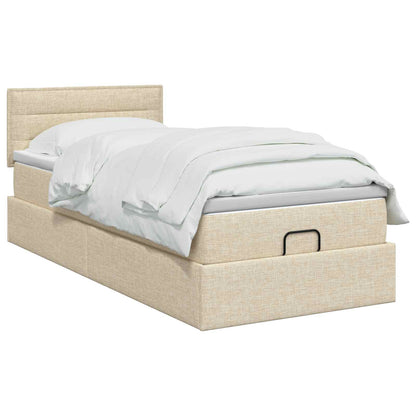 Ottoman-Bett mit Matratze und LED Creme 90 x 200 cm Stoff