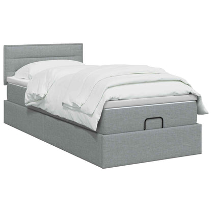 Ottoman-Bett mit Matratze und LED Hellgrau 100 x 200 cm Stoff