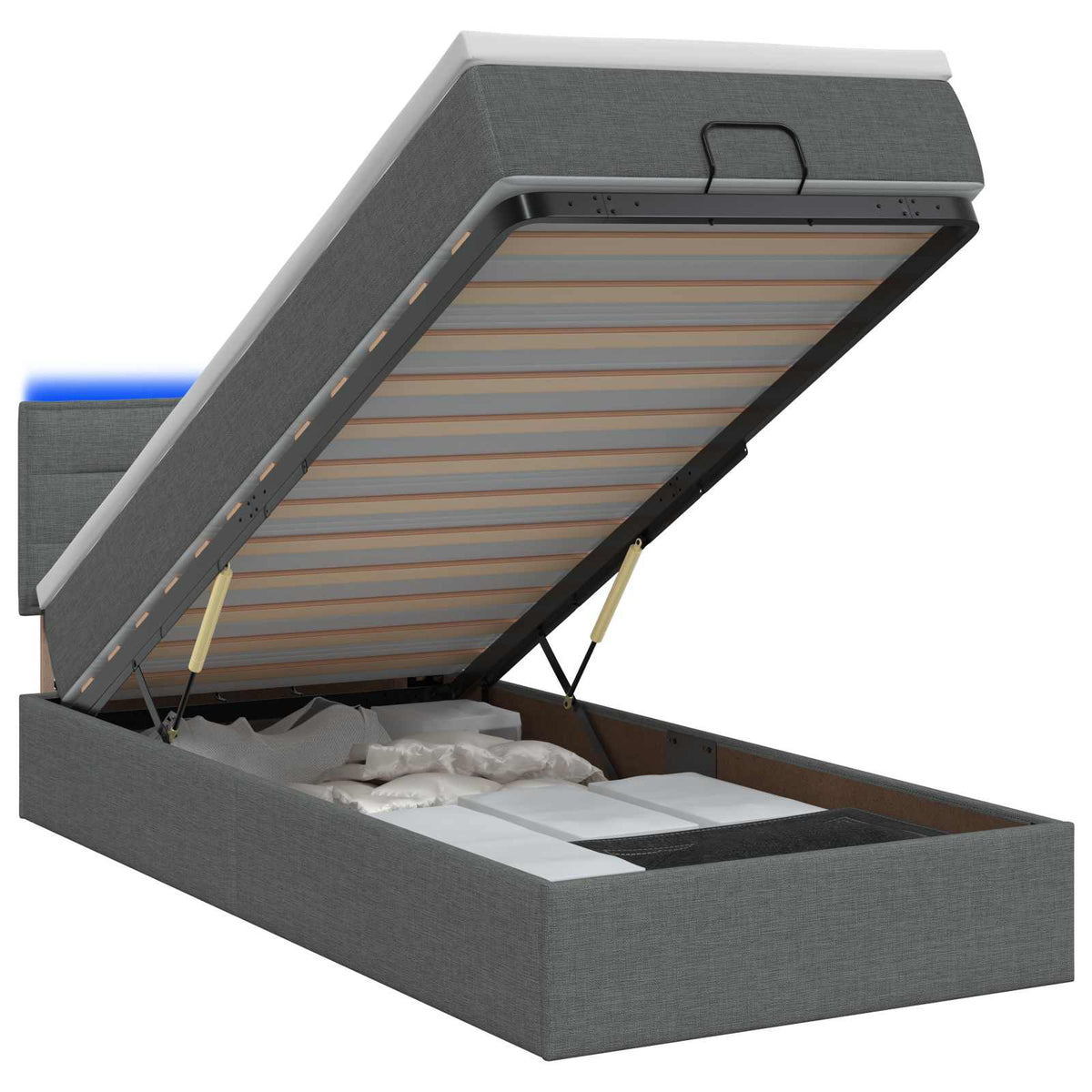 Ottoman-Bett mit Matratze und LED Dunkelgrau 100 x 200 cm Stoff