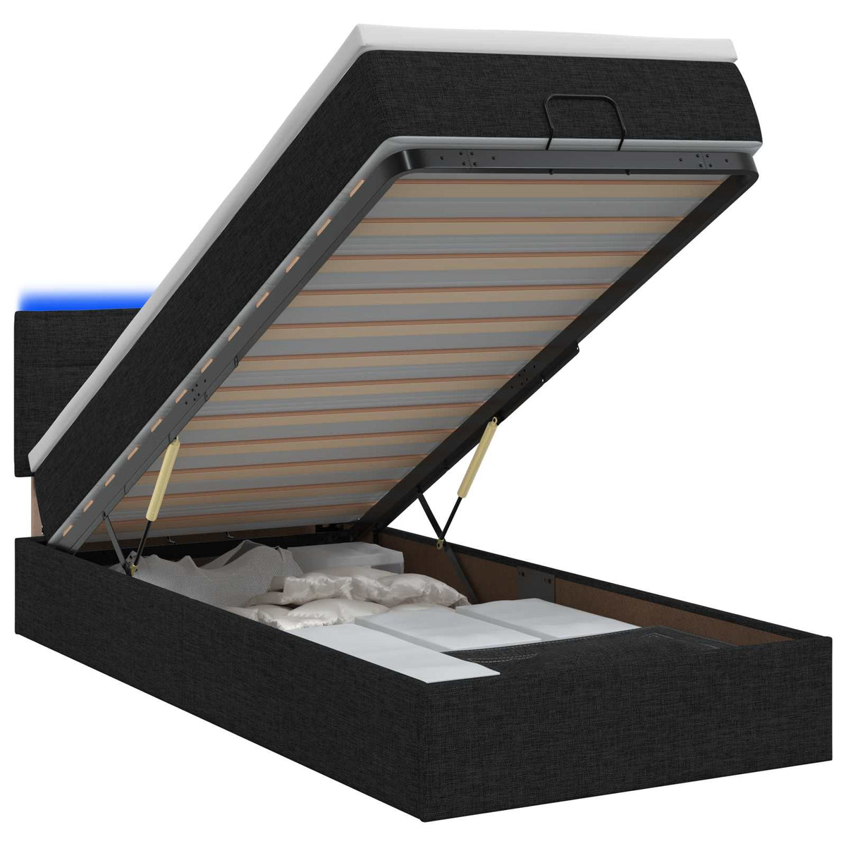 Ottoman-Bett mit Matratze und LED Schwarz 100 x 200 cm Stoff