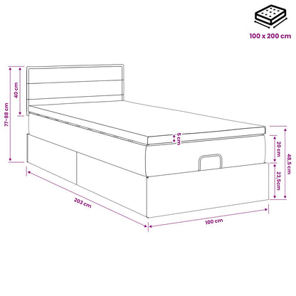 Ottoman-Bett mit Matratze und LED Schwarz 100 x 200 cm Stoff