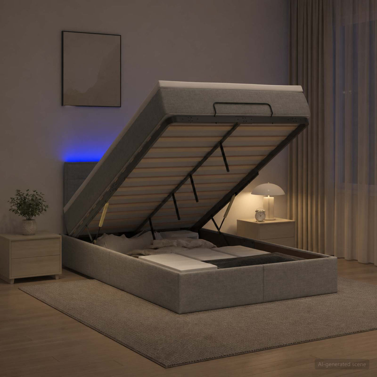 Ottoman-Bett mit Matratze und LED Hellgrau 120 x 200 cm Stoff