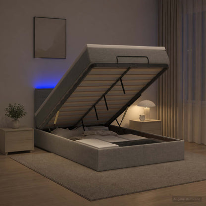 Ottoman-Bett mit Matratze und LED Hellgrau 120 x 200 cm Stoff