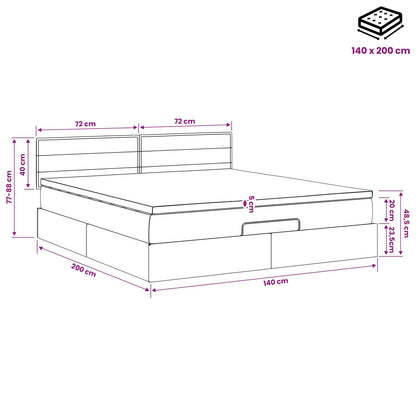 Ottoman-Bett mit Matratze und LED Dunkelgrau 140 x 200 cm Stoff