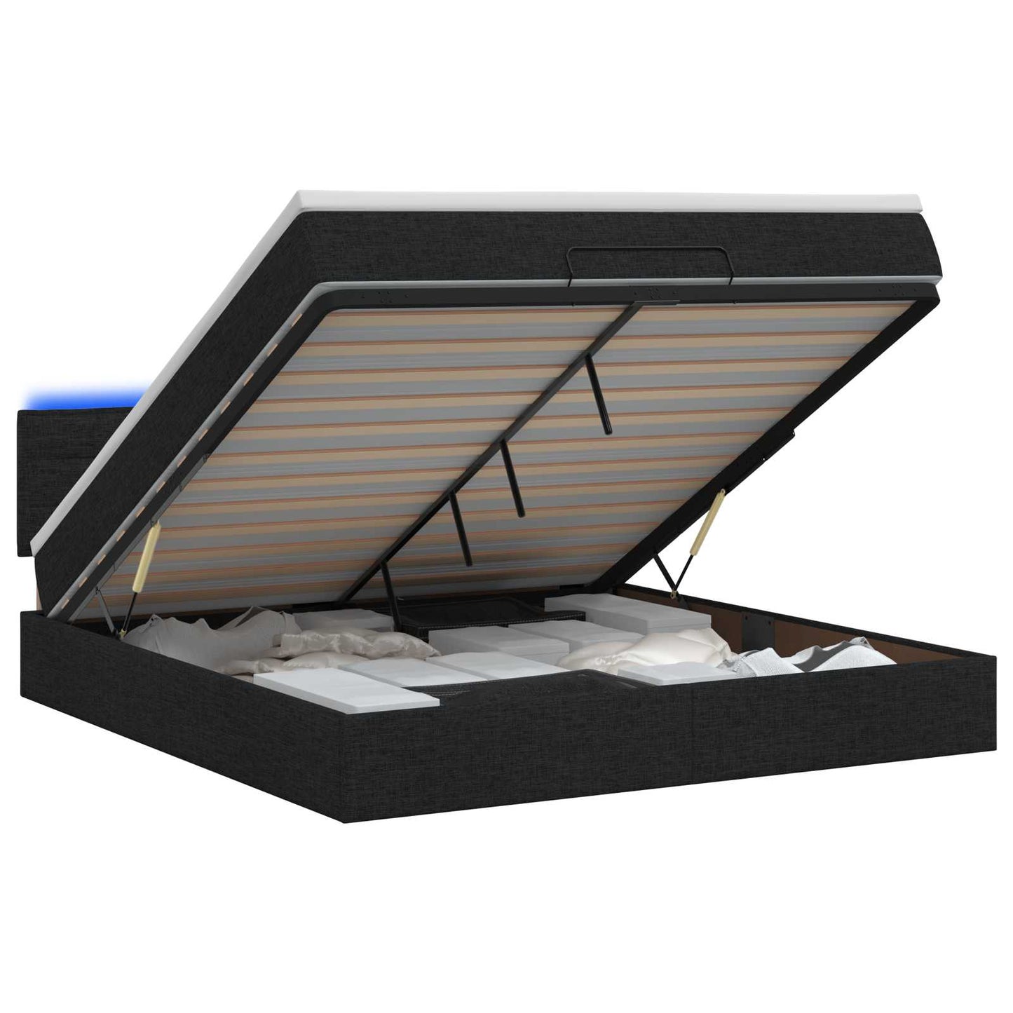 Ottoman-Bett mit Matratze und LED Schwarz 140 x 200 cm Stoff