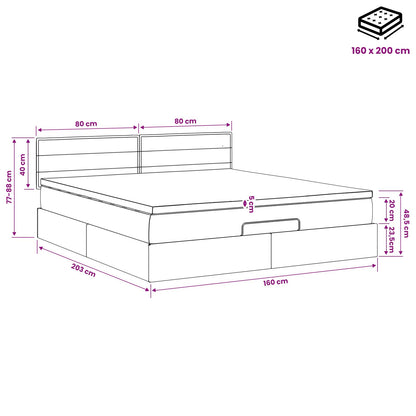 Ottoman-Bett mit Matratze und LED Schwarz 160 x 200 cm Stoff