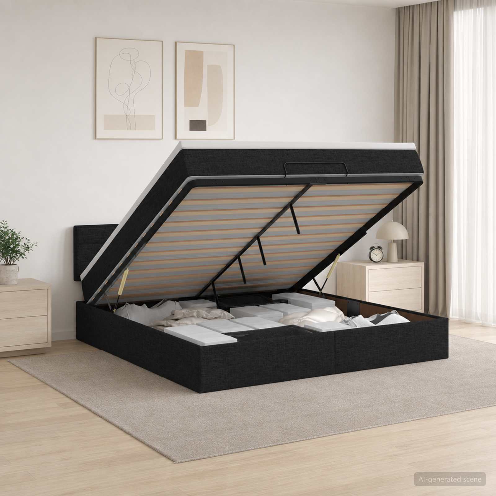 Ottoman Bett mit Matratze Schwarz 140 x 190 cm Stoff