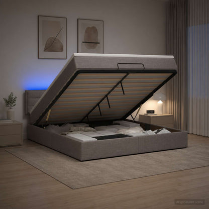 Ottoman-Bett mit Matratze und LED Taupe 160 x 200 cm Stoff