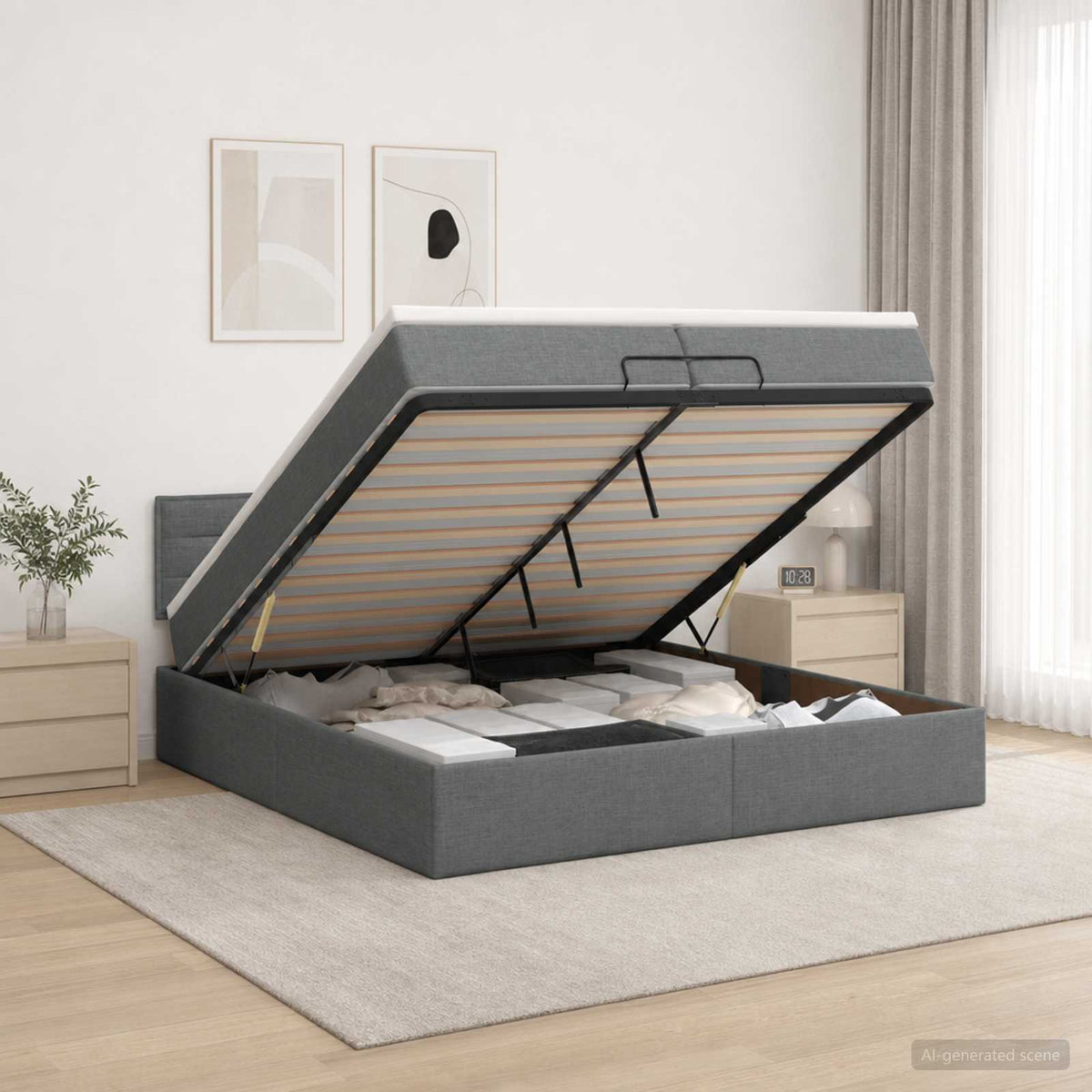 Ottoman Bett mit Matratze Dunkelgrau 200 x 200 cm Stoff