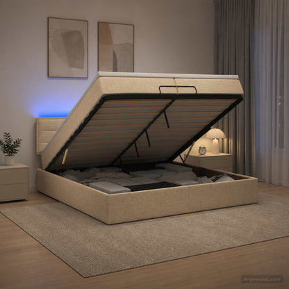Ottoman-Bett mit Matratze und LED Creme 200 x 200 cm Stoff