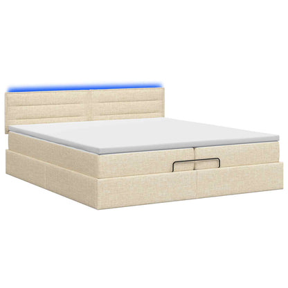 Ottoman-Bett mit Matratze und LED Creme 200 x 200 cm Stoff