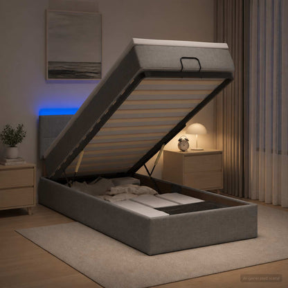 Ottoman-Bett mit Matratze und LED Hellgrau 100 x 200 cm Stoff