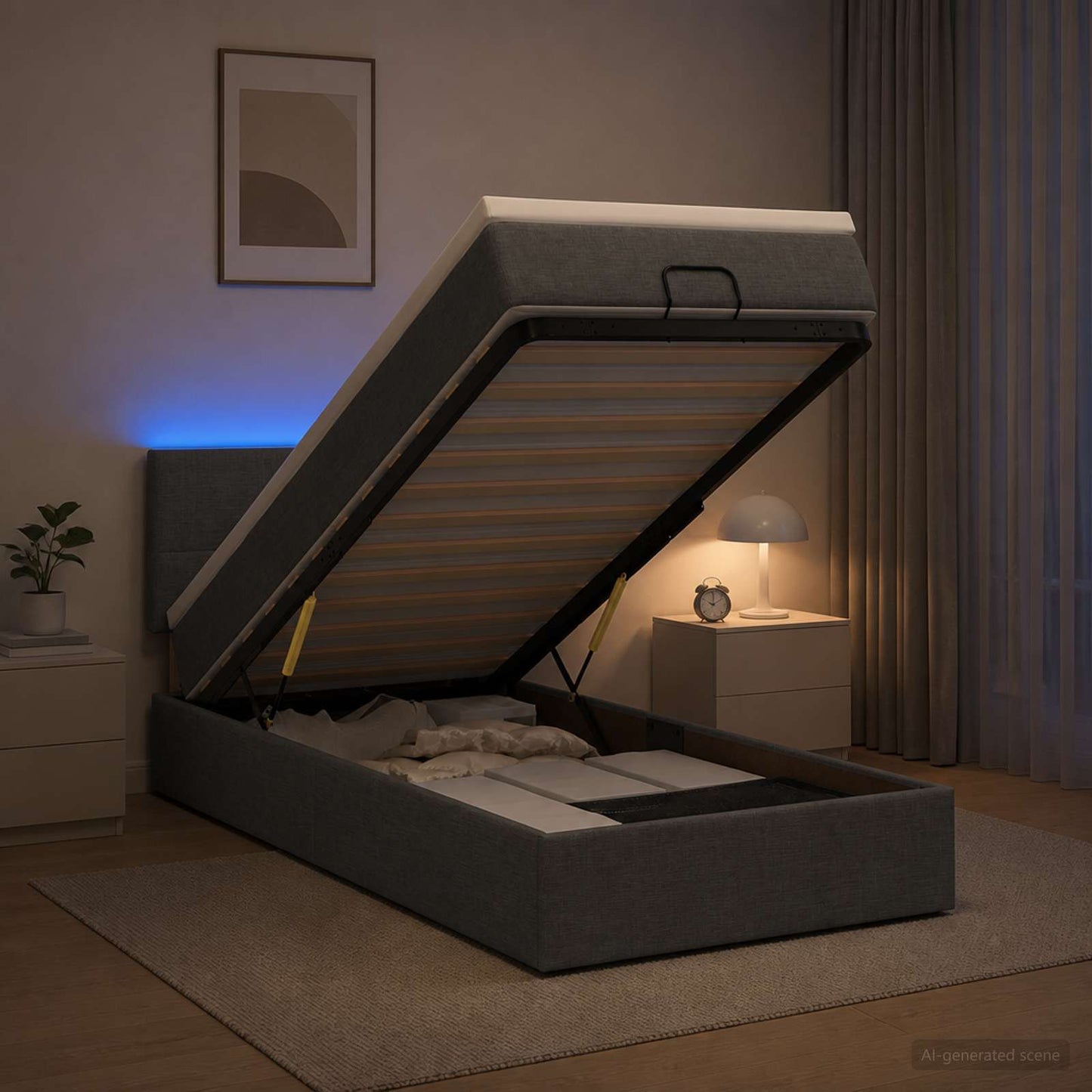 Ottoman-Bett mit Matratze und LED Dunkelgrau 80 x 200 cm Stoff