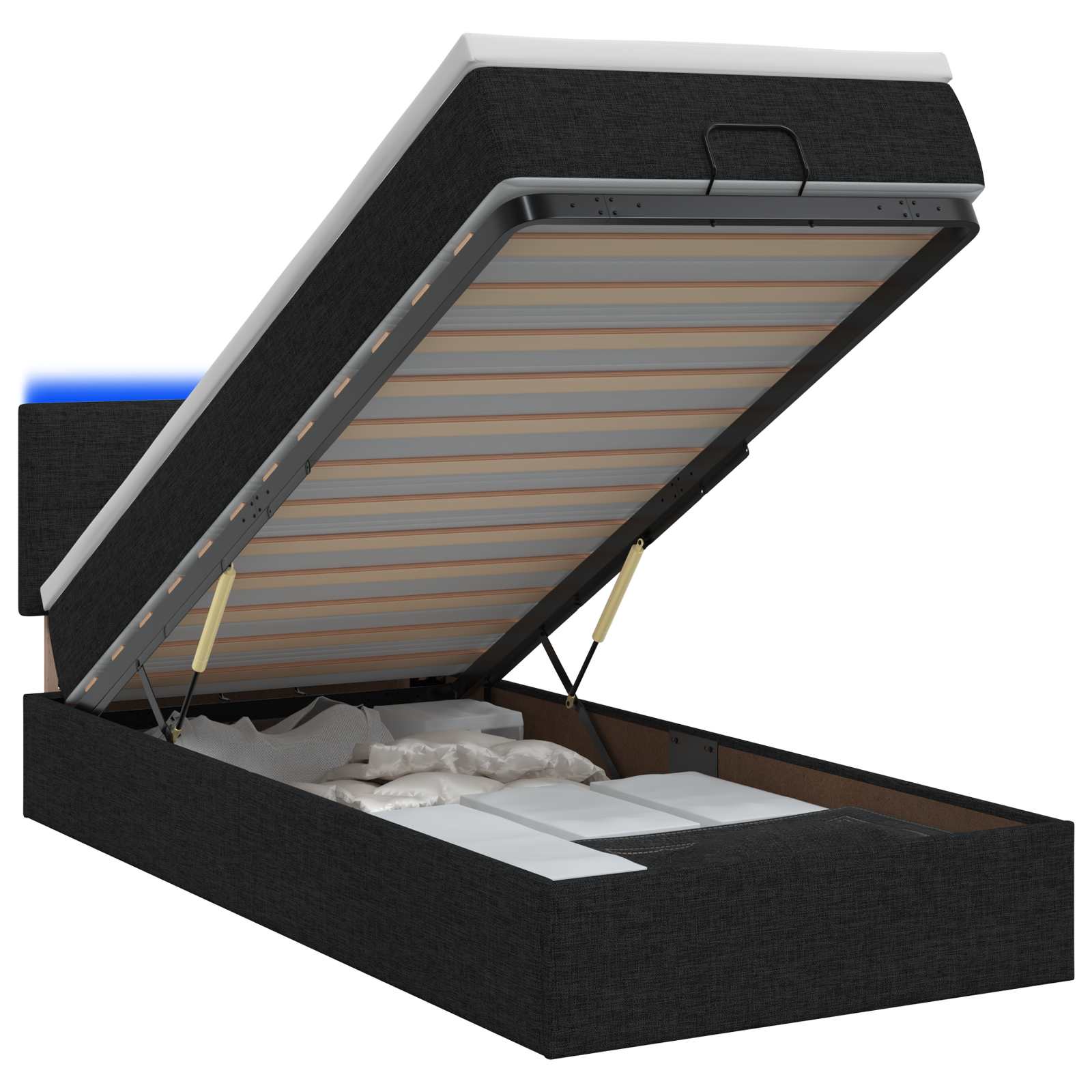 Ottoman-Bett mit Matratze und LED Schwarz 90 x 190 cm Stoff