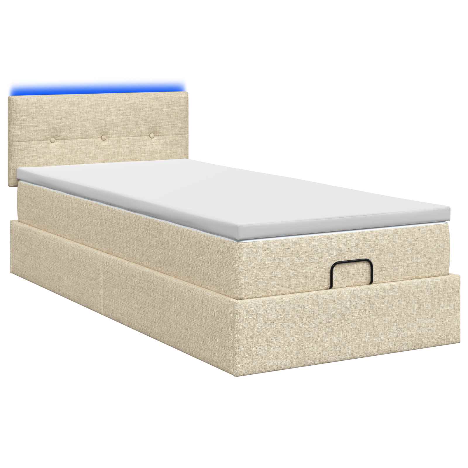 Ottoman-Bett mit Matratze und LED Creme 90 x 200 cm Stoff