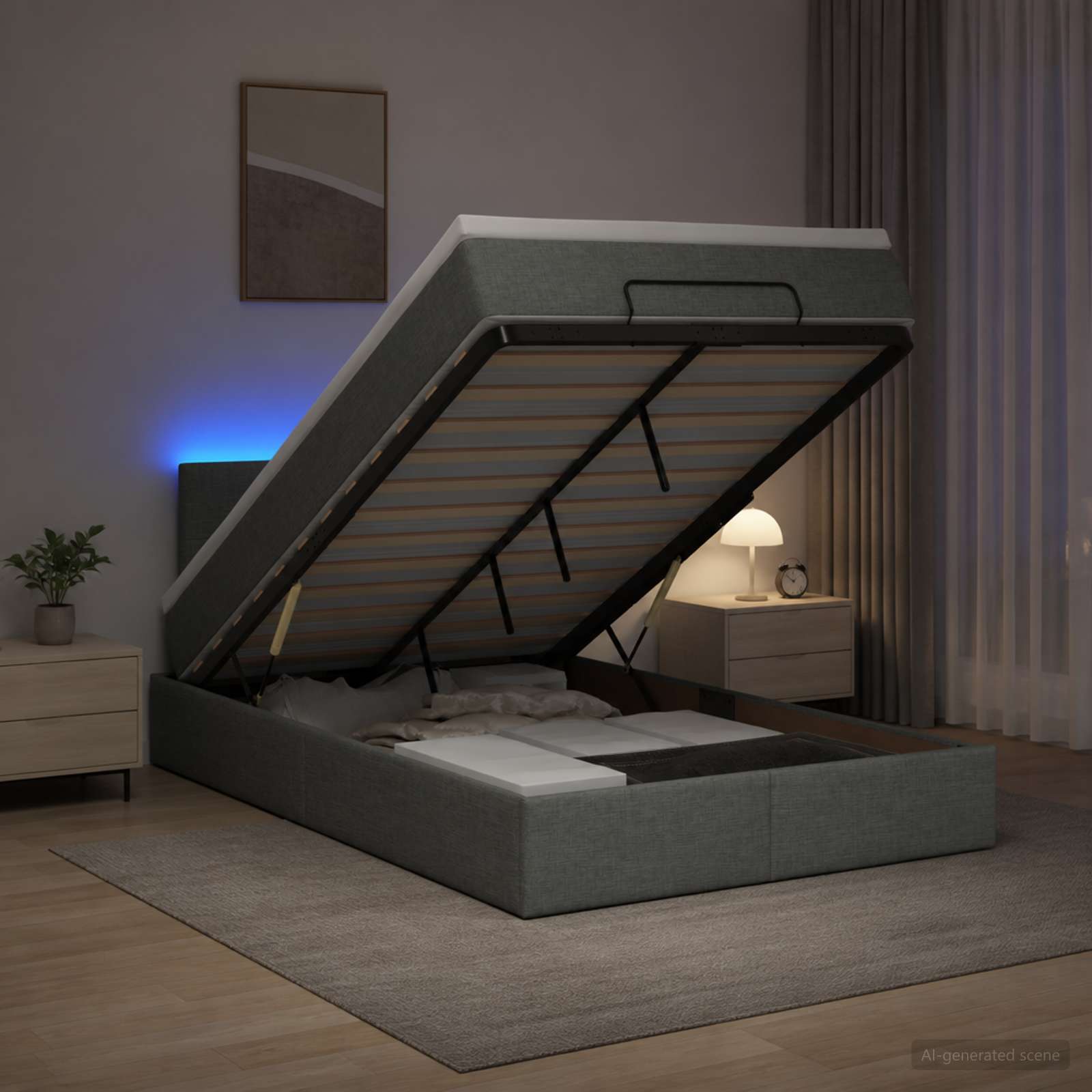 Ottoman-Bett mit Matratze und LED Dunkelgrau 120 x 190 cm Stoff