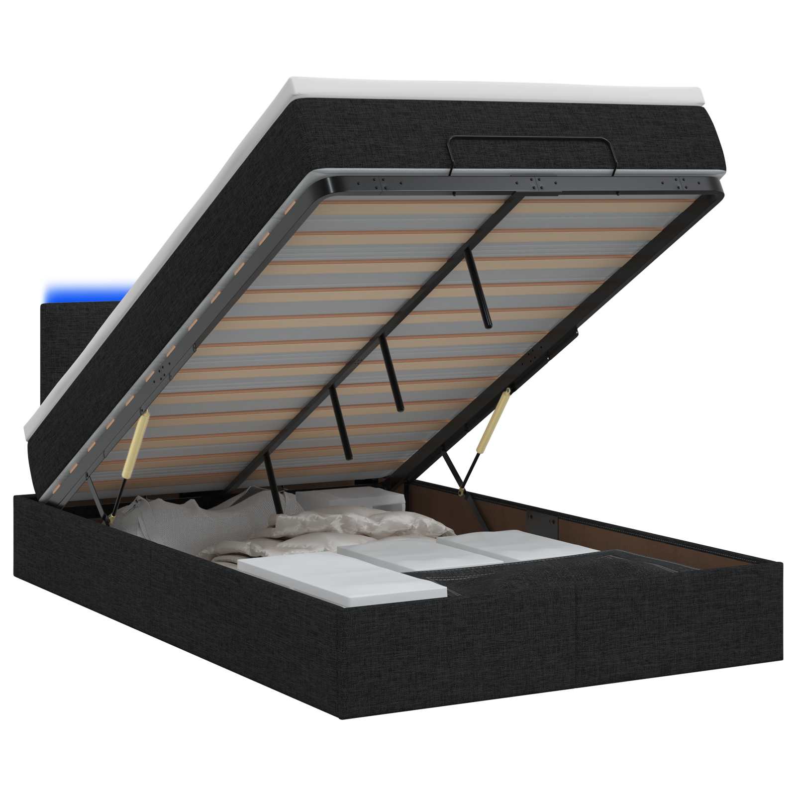 Ottoman-Bett mit Matratze und LED Schwarz 120 x 190 cm Stoff