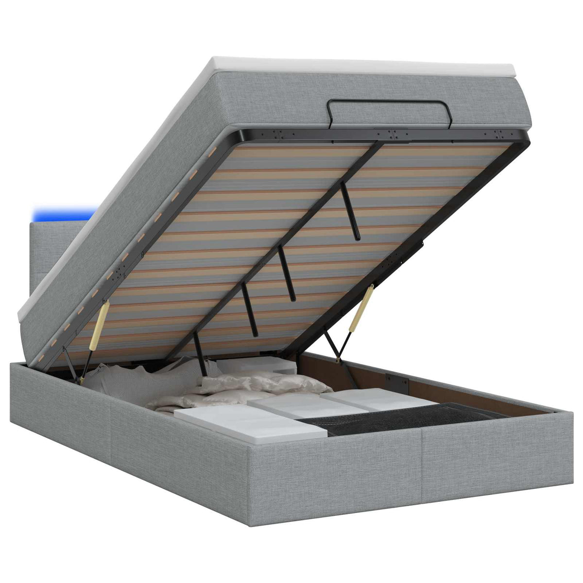 Ottoman-Bett mit Matratze und LED Hellgrau 120 x 200 cm Stoff