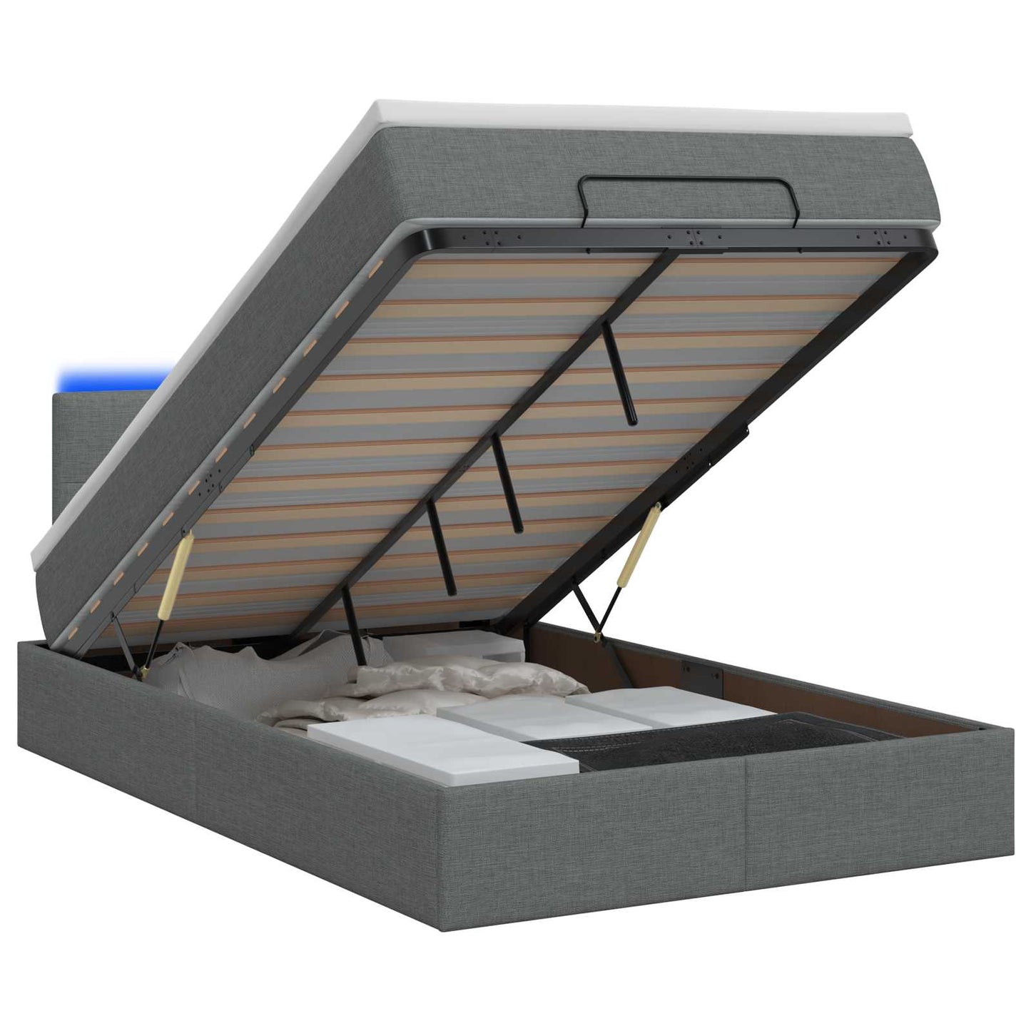 Ottoman-Bett mit Matratze und LED Dunkelgrau 120 x 200 cm Stoff